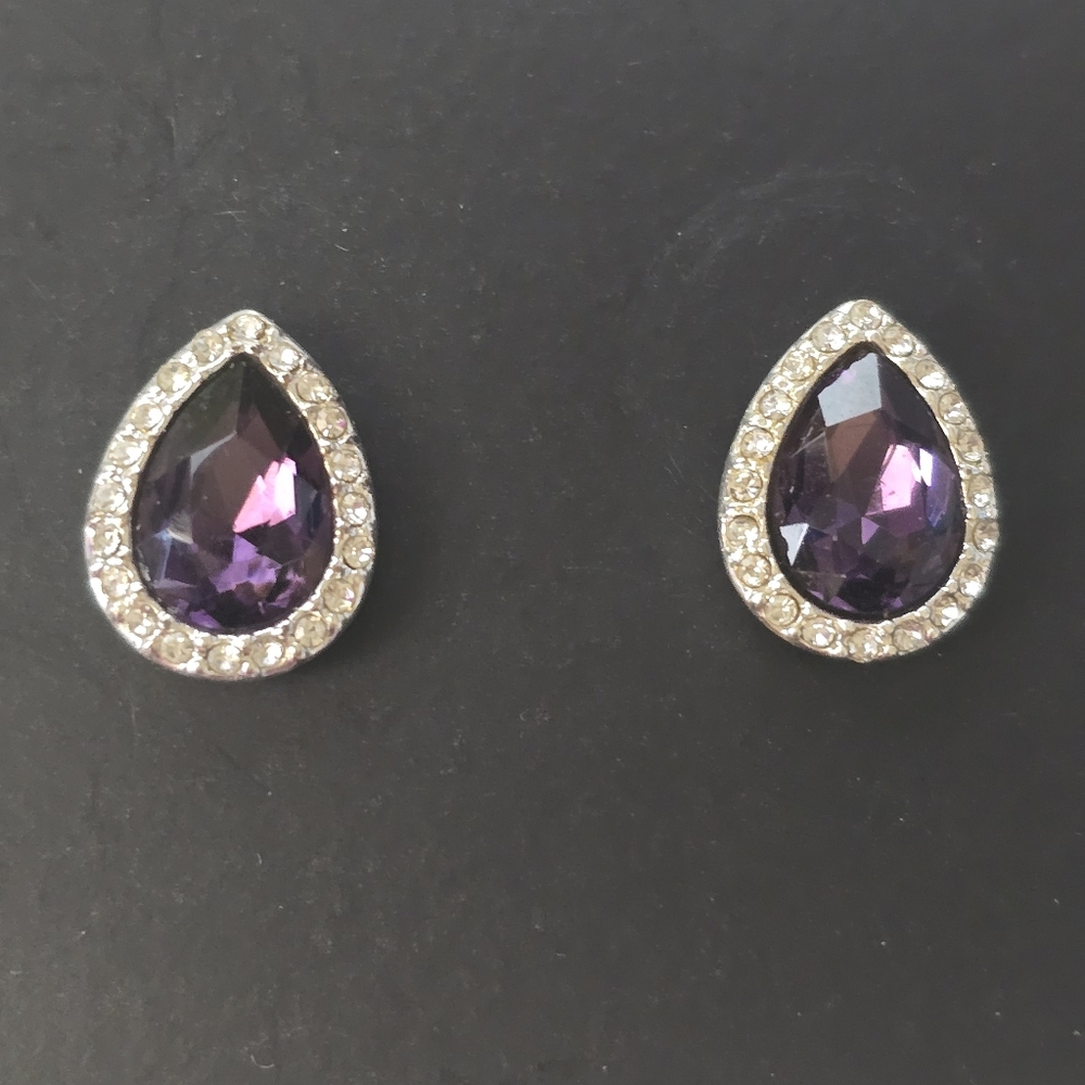 New! Never Used, Elegant Purple Teardrop with Rhinestone Earrings